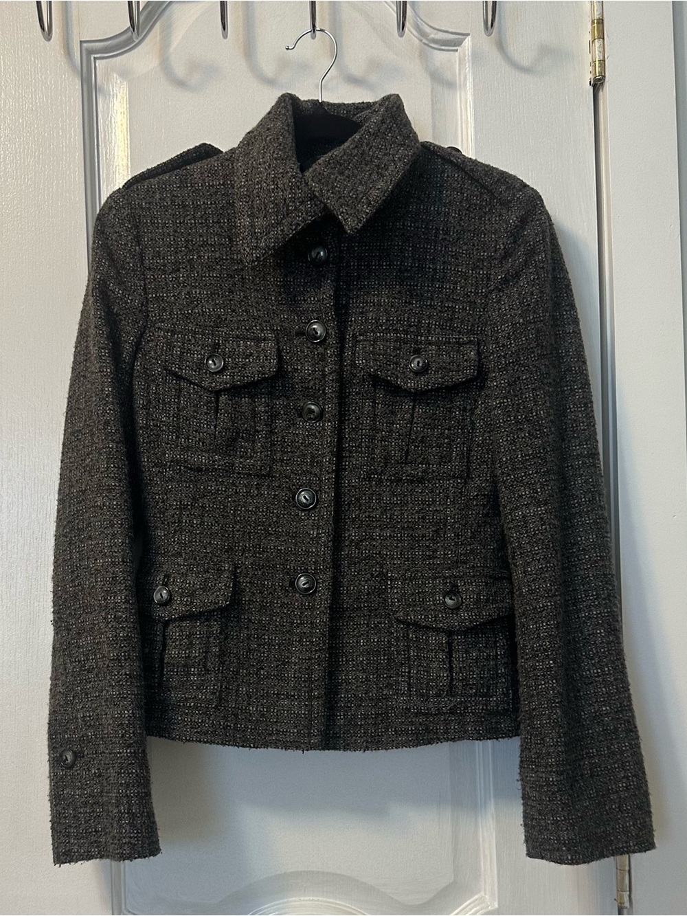 H&M Dark Brown Tweed Button-Up Blazer Jacket
